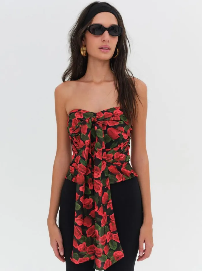Women Abby Strapless Top Red For Love and Lemons Tops
