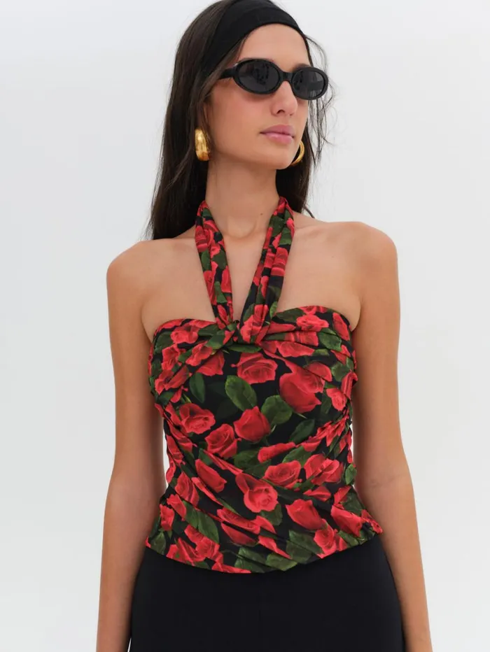 Women Abby Strapless Top Red For Love and Lemons Tops