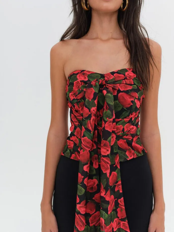 Women Abby Strapless Top Red For Love and Lemons Tops