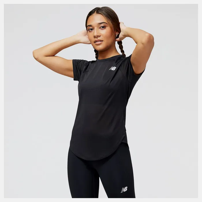 Women Accelerate Short Sleeve Top Black New Balance Shirts