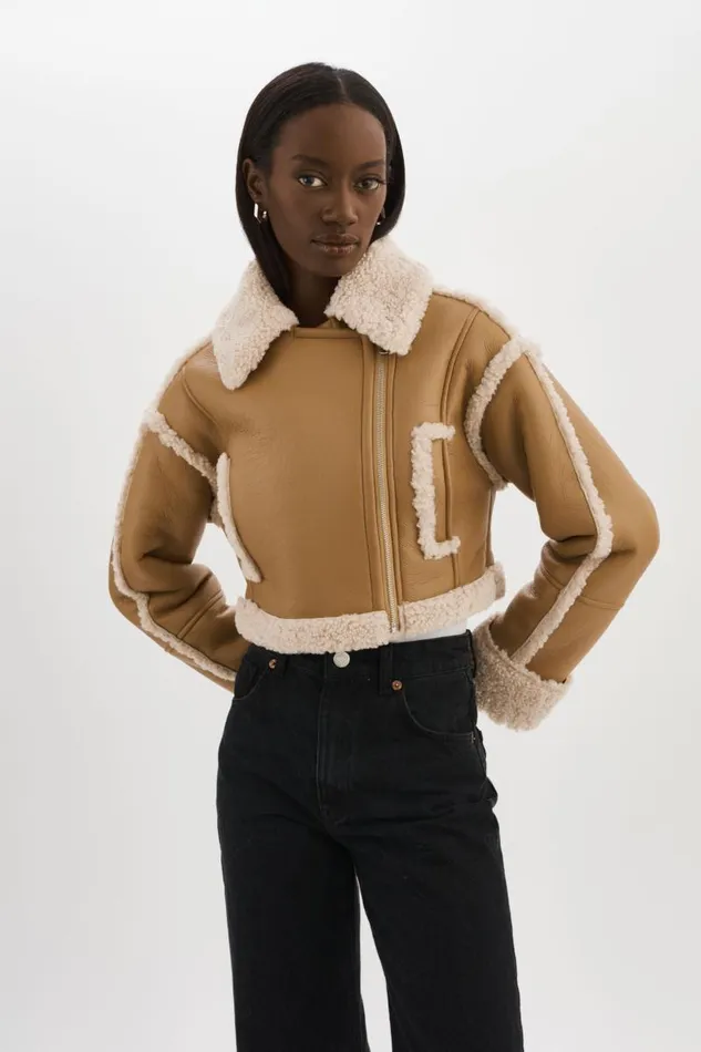 Women ADRINA Faux Shearling Crop Jacket Biscuit LAMARQUE Sherpa Women ADRINA Faux Shearling Crop Jacket Biscuit LAMARQUE Sherpa