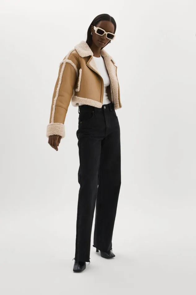 Women ADRINA Faux Shearling Crop Jacket Biscuit LAMARQUE Sherpa Women ADRINA Faux Shearling Crop Jacket Biscuit LAMARQUE Sherpa