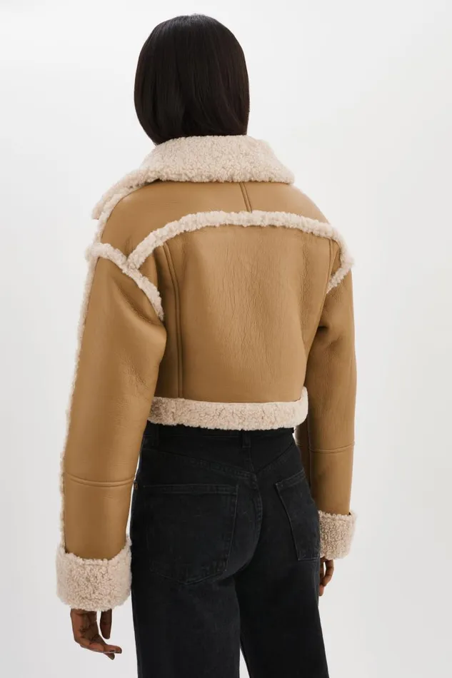 Women ADRINA Faux Shearling Crop Jacket Biscuit LAMARQUE Sherpa Women ADRINA Faux Shearling Crop Jacket Biscuit LAMARQUE Sherpa