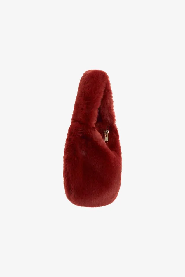 Women ALIX Mini Faux Fur Hobo Bag Maroon LAMARQUE Bags Women ALIX Mini Faux Fur Hobo Bag Maroon LAMARQUE Bags