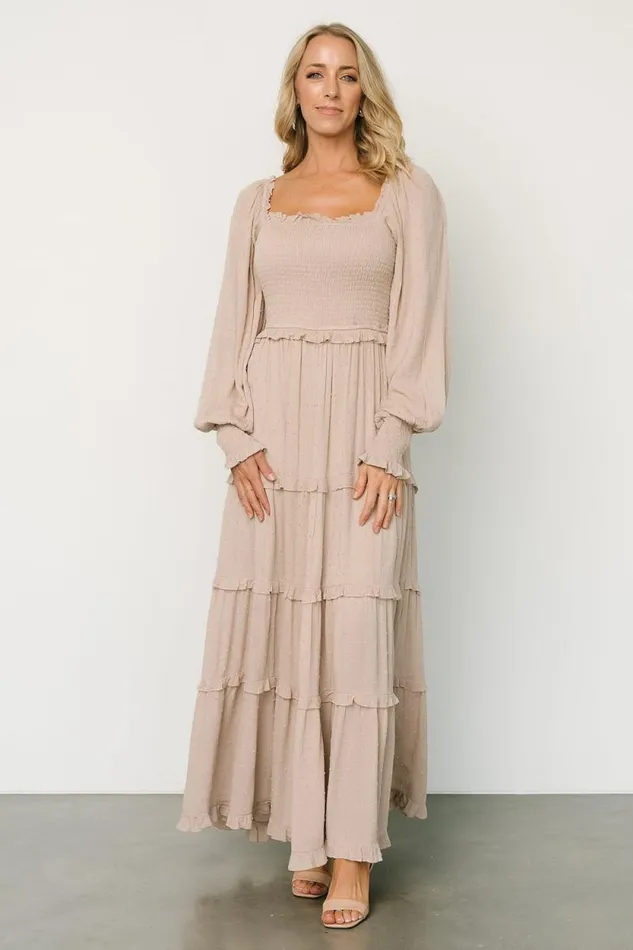 Women Amanda Smocked Dotted Maxi Dress Beige Baltic Born Maxi Dresses Women Amanda Smocked Dotted Maxi Dress Beige Baltic Born Maxi Dresses