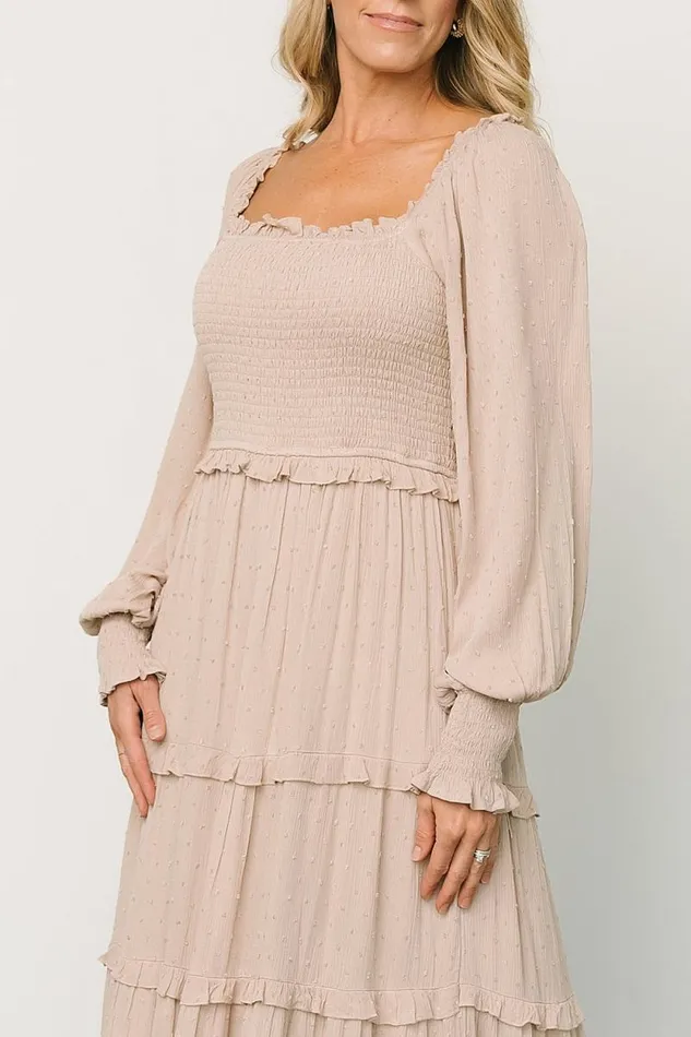 Women Amanda Smocked Dotted Maxi Dress Beige Baltic Born Maxi Dresses Women Amanda Smocked Dotted Maxi Dress Beige Baltic Born Maxi Dresses