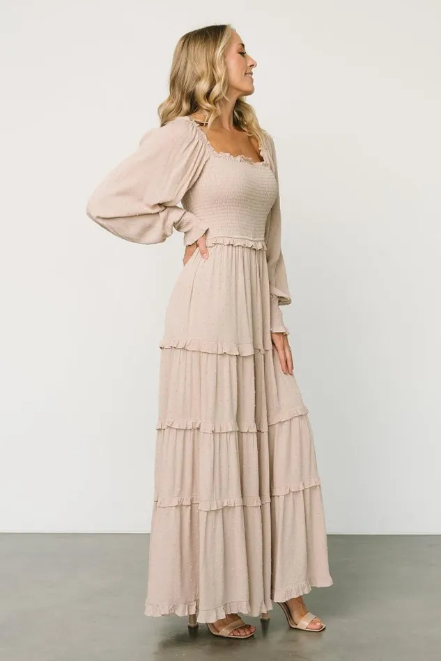 Women Amanda Smocked Dotted Maxi Dress Beige Baltic Born Maxi Dresses Women Amanda Smocked Dotted Maxi Dress Beige Baltic Born Maxi Dresses