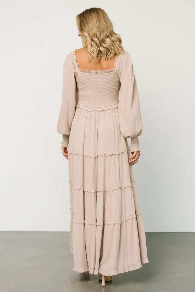 Women Amanda Smocked Dotted Maxi Dress Beige Baltic Born Maxi Dresses Women Amanda Smocked Dotted Maxi Dress Beige Baltic Born Maxi Dresses
