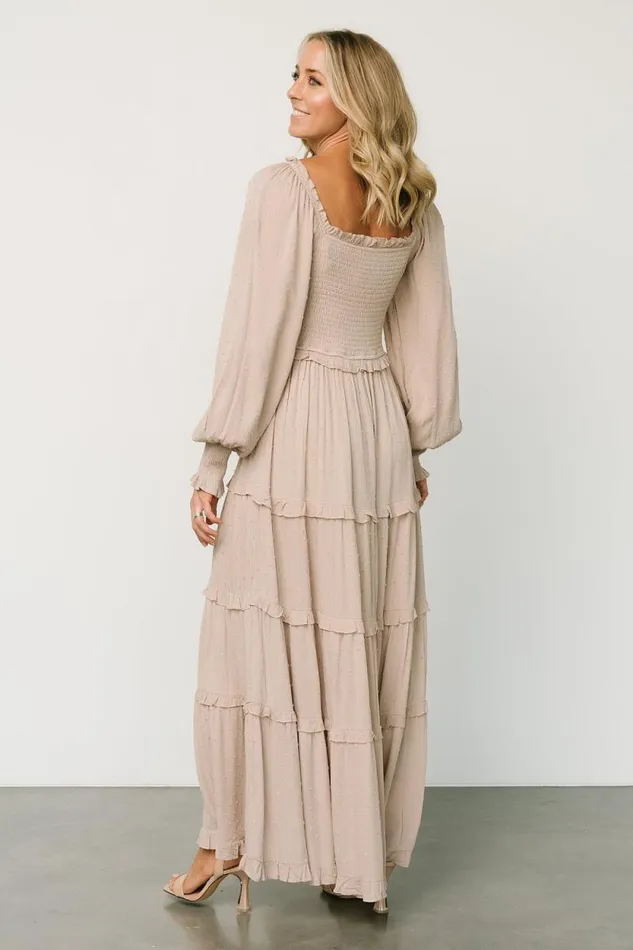 Women Amanda Smocked Dotted Maxi Dress Beige Baltic Born Maxi Dresses Women Amanda Smocked Dotted Maxi Dress Beige Baltic Born Maxi Dresses