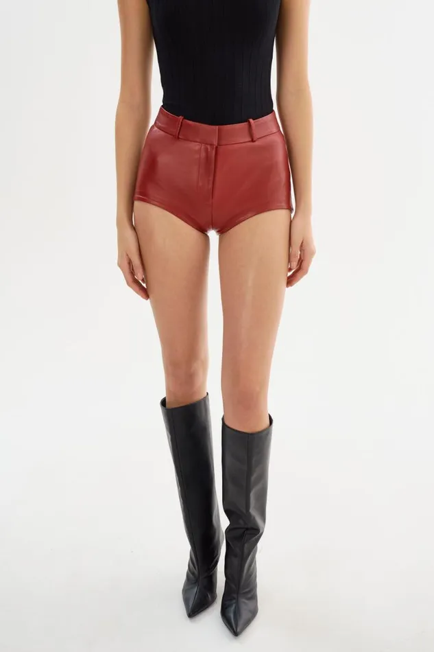 Women ANNAISE Leather Hot Shorts Red LAMARQUE Pants and Shorts