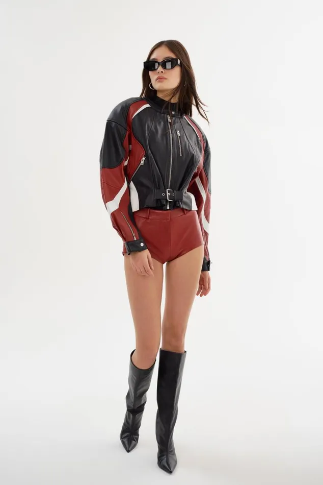 Women ANNAISE Leather Hot Shorts Red LAMARQUE Pants and Shorts