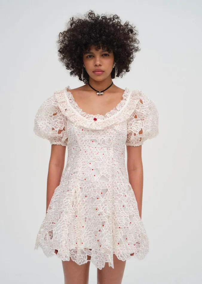 Women Aphrodite Embroidered Mini Dress White For Love and Lemons Dresses