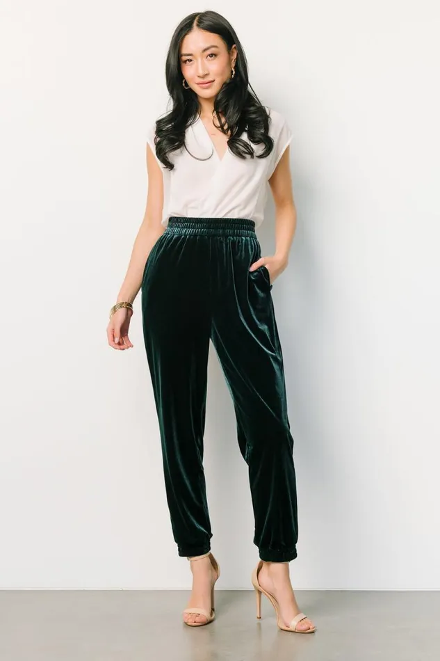 Women Archie Velvet Jogger Pants Dark Green Baltic Born Pants