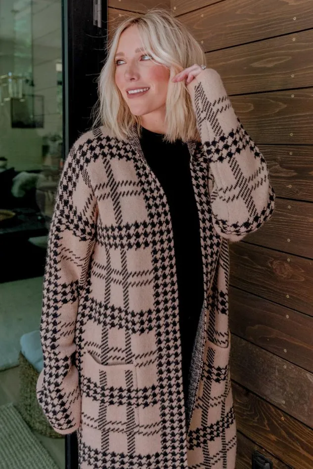 Women Arvo Houndstooth Long Cardigan Taupe Black Baltic Born Sweaters Women Arvo Houndstooth Long Cardigan Taupe Black Baltic Born Sweaters