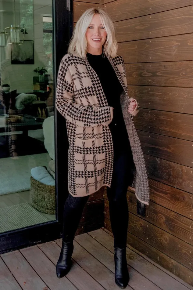 Women Arvo Houndstooth Long Cardigan Taupe Black Baltic Born Sweaters Women Arvo Houndstooth Long Cardigan Taupe Black Baltic Born Sweaters