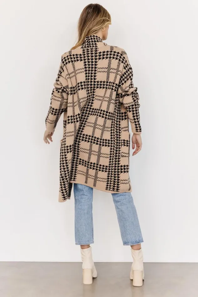 Women Arvo Houndstooth Long Cardigan Taupe Black Baltic Born Sweaters Women Arvo Houndstooth Long Cardigan Taupe Black Baltic Born Sweaters