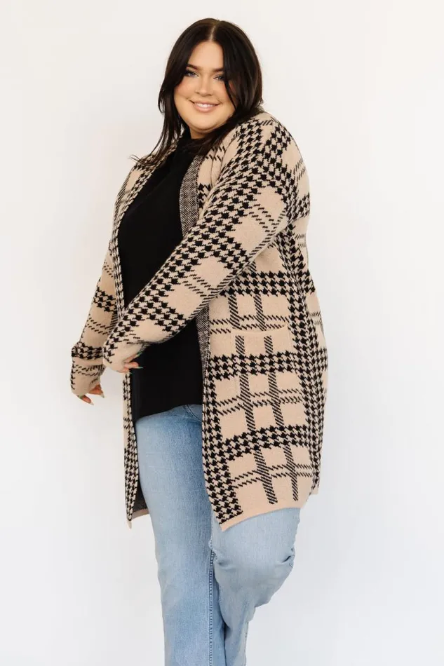 Women Arvo Houndstooth Long Cardigan Taupe Black Baltic Born Sweaters Women Arvo Houndstooth Long Cardigan Taupe Black Baltic Born Sweaters