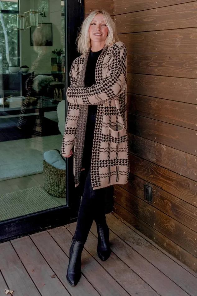 Women Arvo Houndstooth Long Cardigan Taupe Black Baltic Born Sweaters Women Arvo Houndstooth Long Cardigan Taupe Black Baltic Born Sweaters