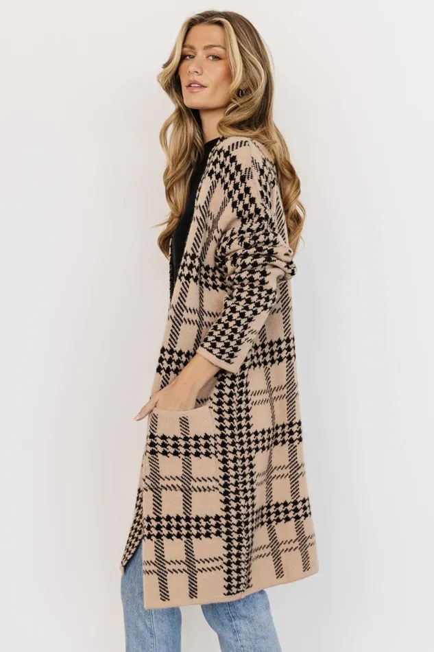 Women Arvo Houndstooth Long Cardigan Taupe Black Baltic Born Sweaters Women Arvo Houndstooth Long Cardigan Taupe Black Baltic Born Sweaters