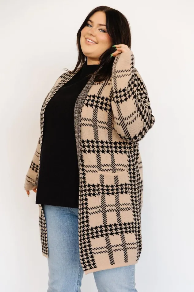 Women Arvo Houndstooth Long Cardigan Taupe Black Baltic Born Sweaters Women Arvo Houndstooth Long Cardigan Taupe Black Baltic Born Sweaters