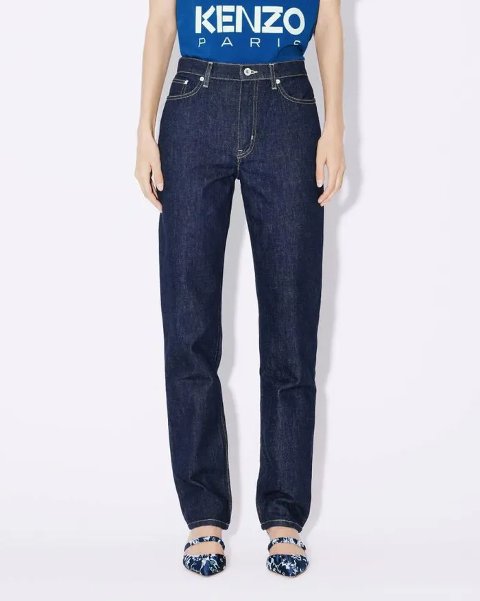 Women ASAGAO Straight Jeans In Japanese Denim Rinse Blue Denim Kenzo Pants And Shorts