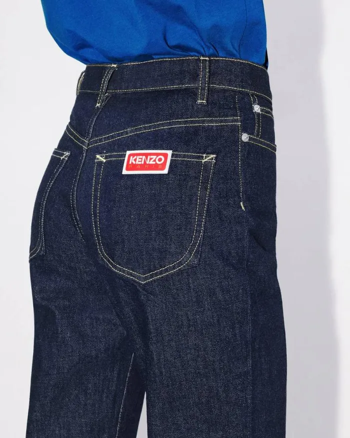 Women ASAGAO Straight Jeans In Japanese Denim Rinse Blue Denim Kenzo Pants And Shorts