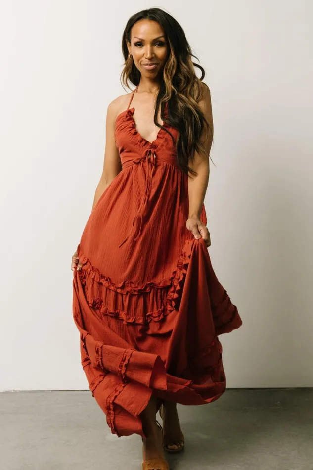 Women Augusta Halter Neck Maxi Dress Terracotta Baltic Born Maxi Dresses Women Augusta Halter Neck Maxi Dress Terracotta Baltic Born Maxi Dresses