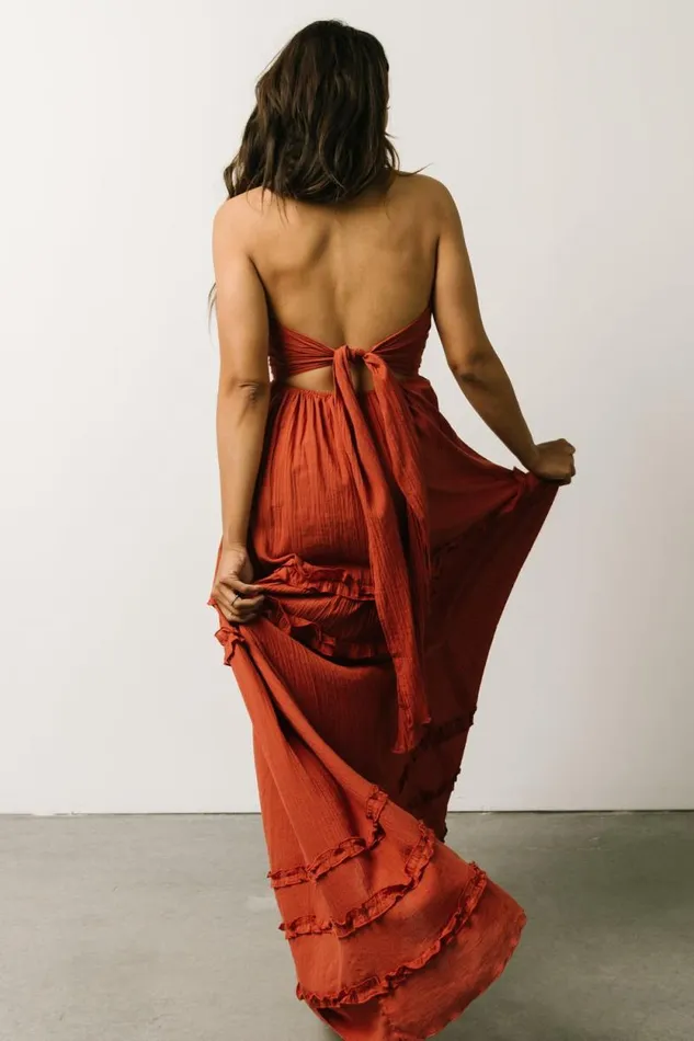 Women Augusta Halter Neck Maxi Dress Terracotta Baltic Born Maxi Dresses Women Augusta Halter Neck Maxi Dress Terracotta Baltic Born Maxi Dresses
