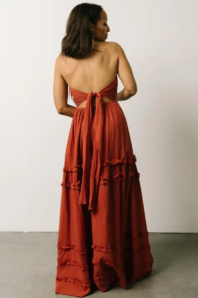 Women Augusta Halter Neck Maxi Dress Terracotta Baltic Born Maxi Dresses Women Augusta Halter Neck Maxi Dress Terracotta Baltic Born Maxi Dresses