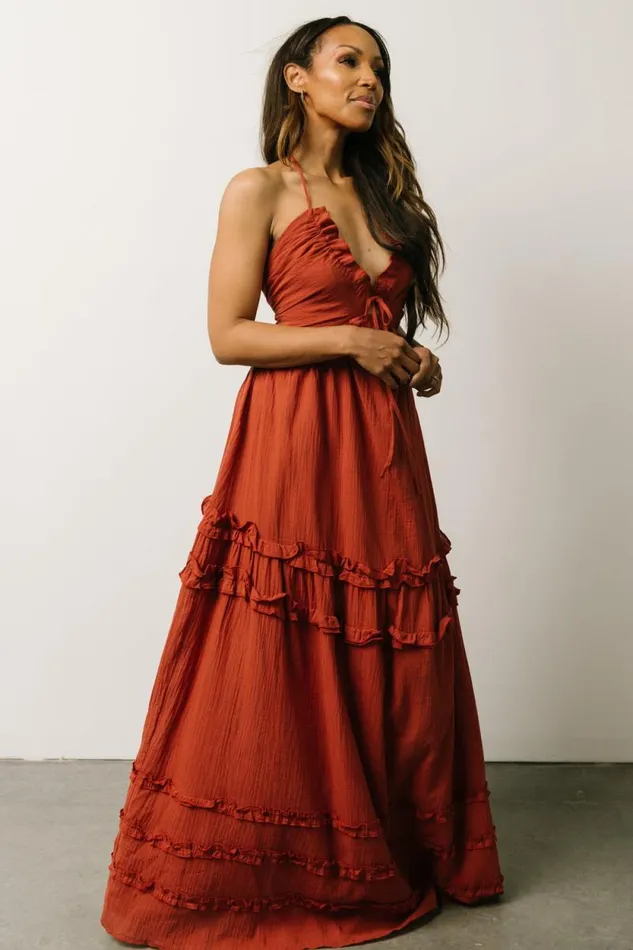 Women Augusta Halter Neck Maxi Dress Terracotta Baltic Born Maxi Dresses Women Augusta Halter Neck Maxi Dress Terracotta Baltic Born Maxi Dresses