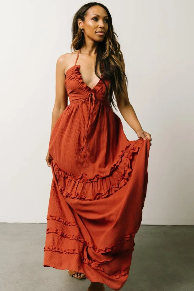 Women Augusta Halter Neck Maxi Dress Terracotta Baltic Born Maxi Dresses Women Augusta Halter Neck Maxi Dress Terracotta Baltic Born Maxi Dresses