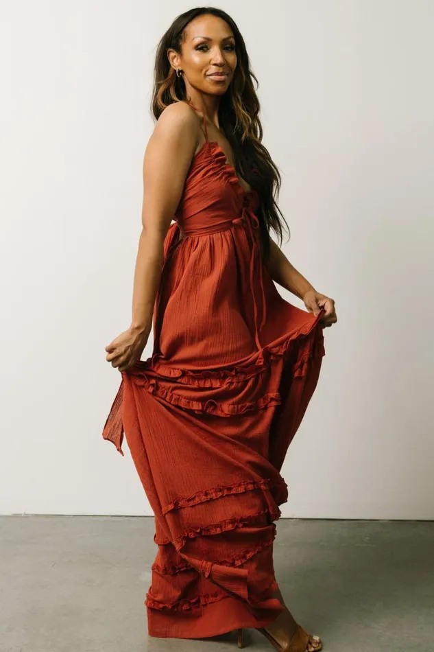 Women Augusta Halter Neck Maxi Dress Terracotta Baltic Born Maxi Dresses Women Augusta Halter Neck Maxi Dress Terracotta Baltic Born Maxi Dresses