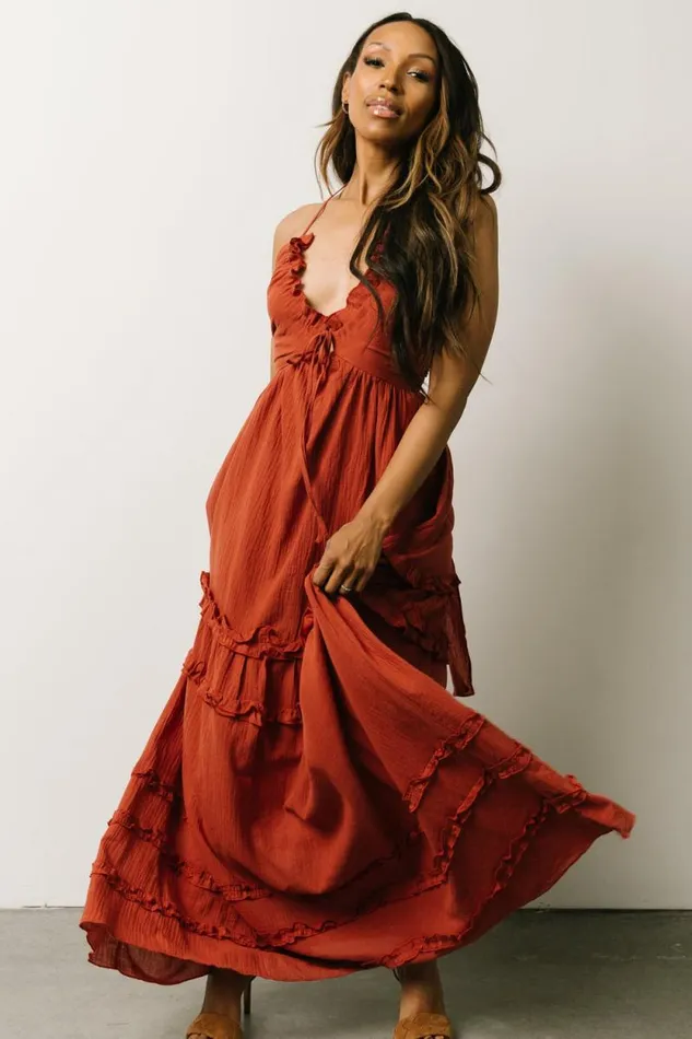 Women Augusta Halter Neck Maxi Dress Terracotta Baltic Born Maxi Dresses Women Augusta Halter Neck Maxi Dress Terracotta Baltic Born Maxi Dresses