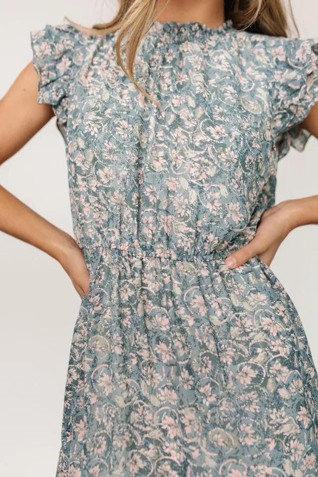 Women Azia Ruffle Sleeve Midi Dress Blue Pink Baltic Born Midi Dresses Women Azia Ruffle Sleeve Midi Dress Blue Pink Baltic Born Midi Dresses
