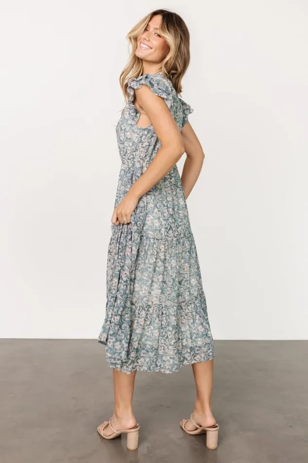 Women Azia Ruffle Sleeve Midi Dress Blue Pink Baltic Born Midi Dresses Women Azia Ruffle Sleeve Midi Dress Blue Pink Baltic Born Midi Dresses