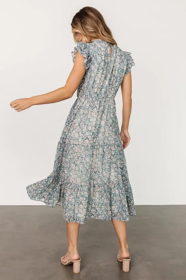 Women Azia Ruffle Sleeve Midi Dress Blue Pink Baltic Born Midi Dresses Women Azia Ruffle Sleeve Midi Dress Blue Pink Baltic Born Midi Dresses