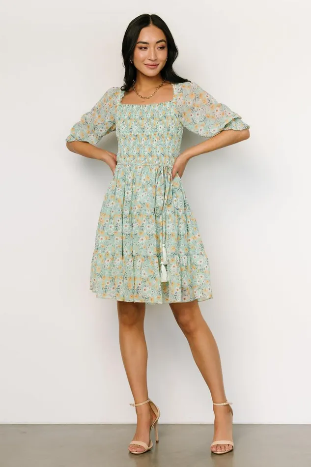 Women Azlyn Smocked Short Dress Sage Floral Baltic Born Short Dresses