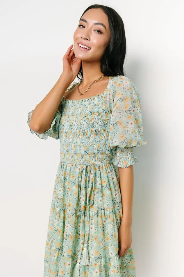Women Azlyn Smocked Short Dress Sage Floral Baltic Born Short Dresses