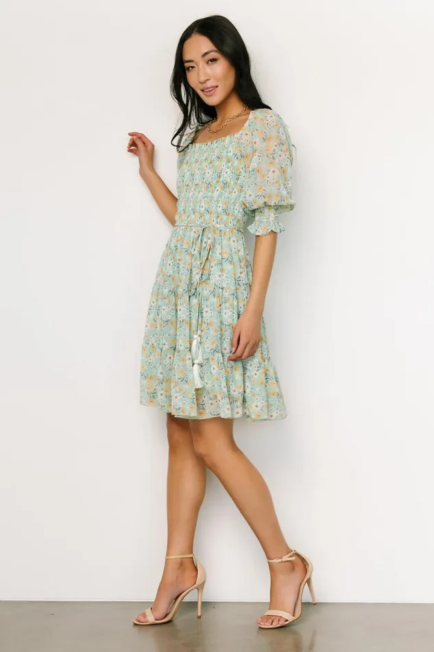 Women Azlyn Smocked Short Dress Sage Floral Baltic Born Short Dresses