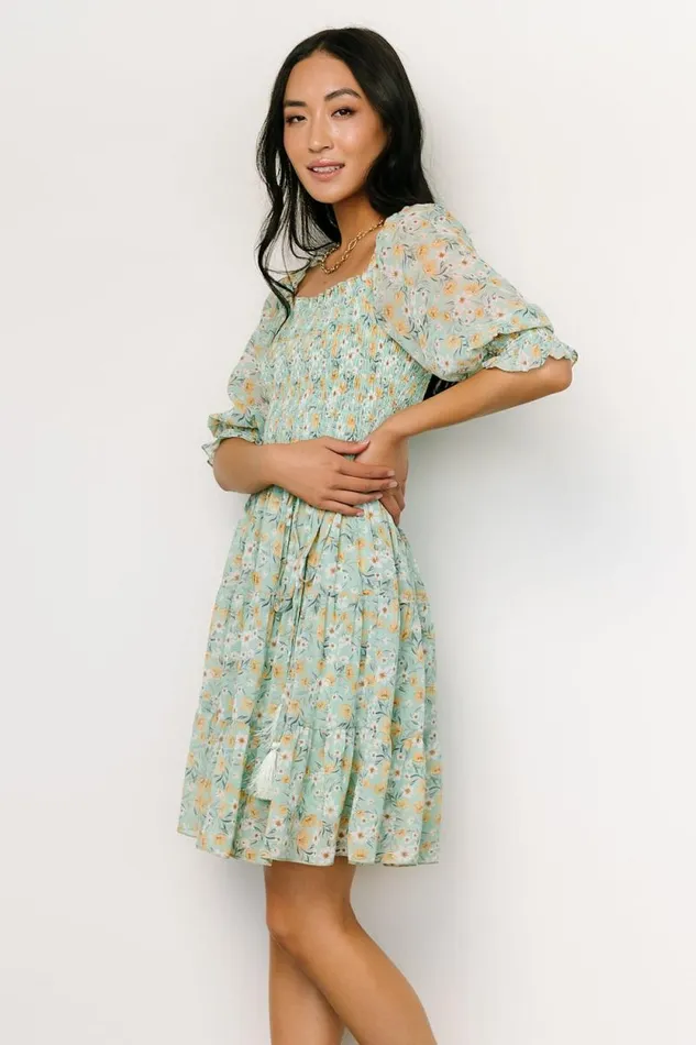 Women Azlyn Smocked Short Dress Sage Floral Baltic Born Short Dresses