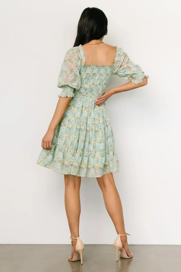 Women Azlyn Smocked Short Dress Sage Floral Baltic Born Short Dresses