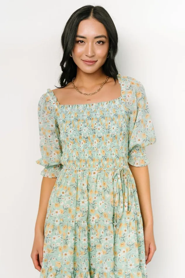 Women Azlyn Smocked Short Dress Sage Floral Baltic Born Short Dresses