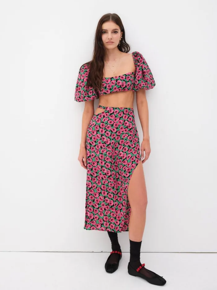 Women Barolo Midi Skirt Red For Love and Lemons Bottoms Women Barolo Midi Skirt Red For Love and Lemons Bottoms
