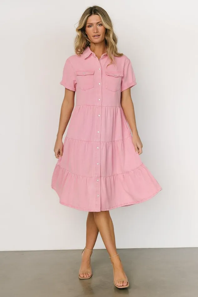 Women Belmont Denim Midi Dress Pink Baltic Born Midi Dresses