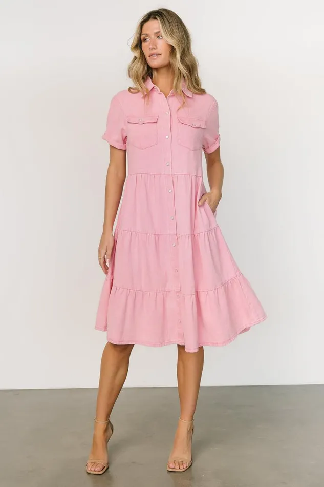 Women Belmont Denim Midi Dress Pink Baltic Born Midi Dresses