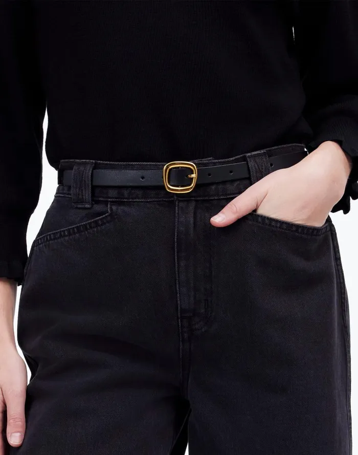 Women Belts Madewell Sculptural Buckle Leather Skinny Belt True Black
