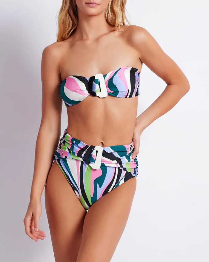 Women Bikinis PatBO DELOS HIGH WAIST BIKINI BOTTOM FINAL SALE Black Multi