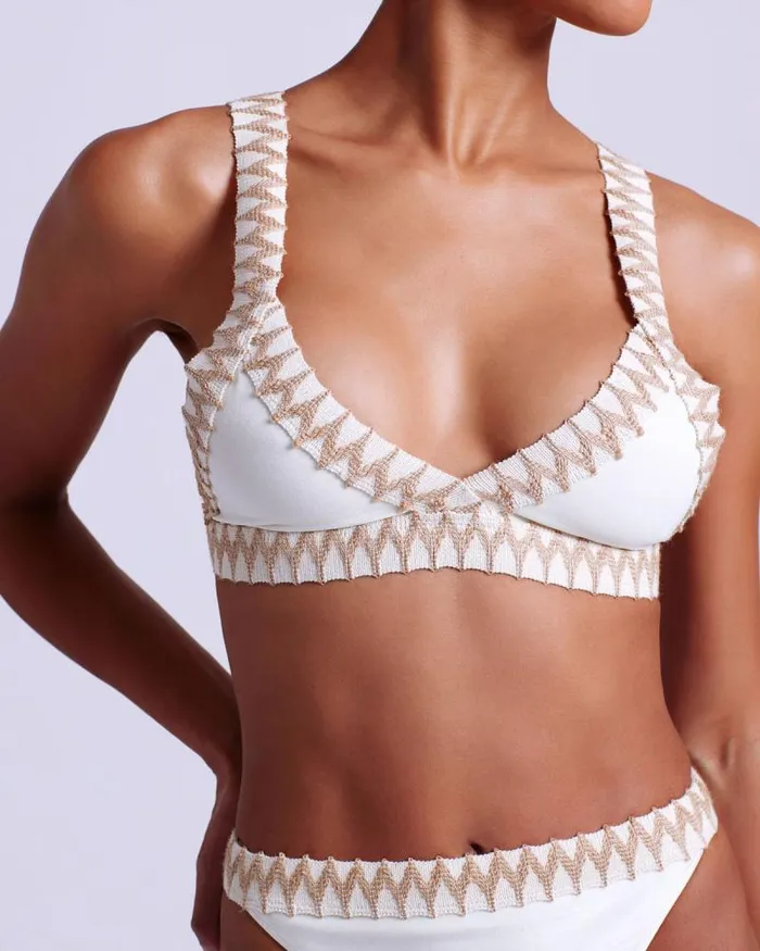 Women Bikinis PatBO JUTE TRIM BIKINI TOP Ivory