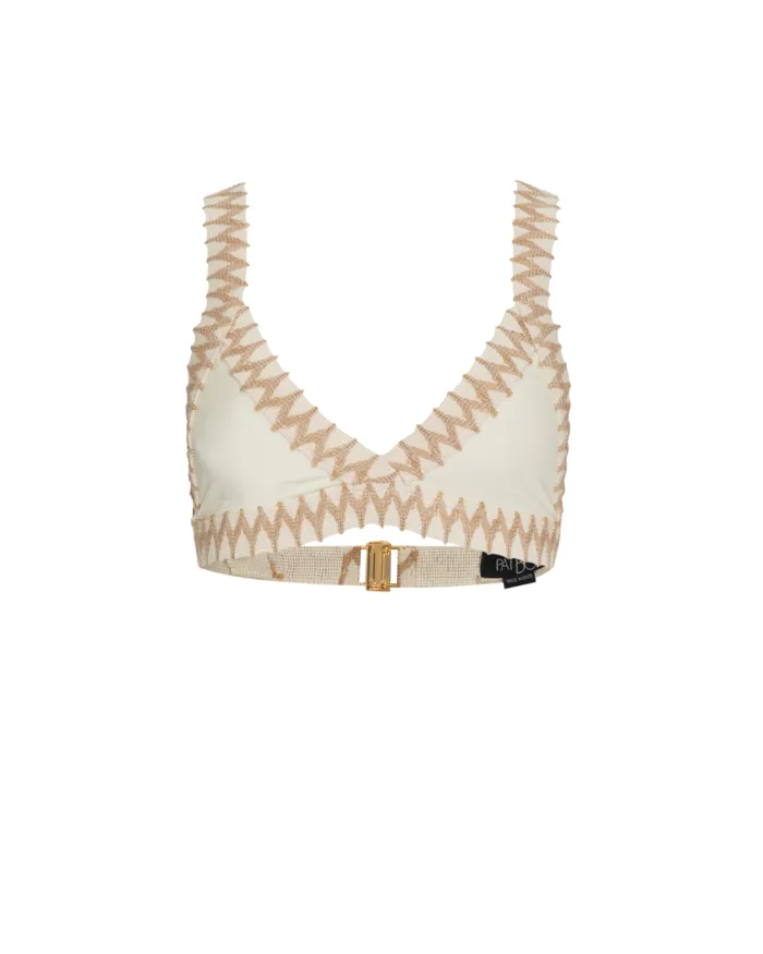 Women Bikinis PatBO JUTE TRIM BIKINI TOP Ivory