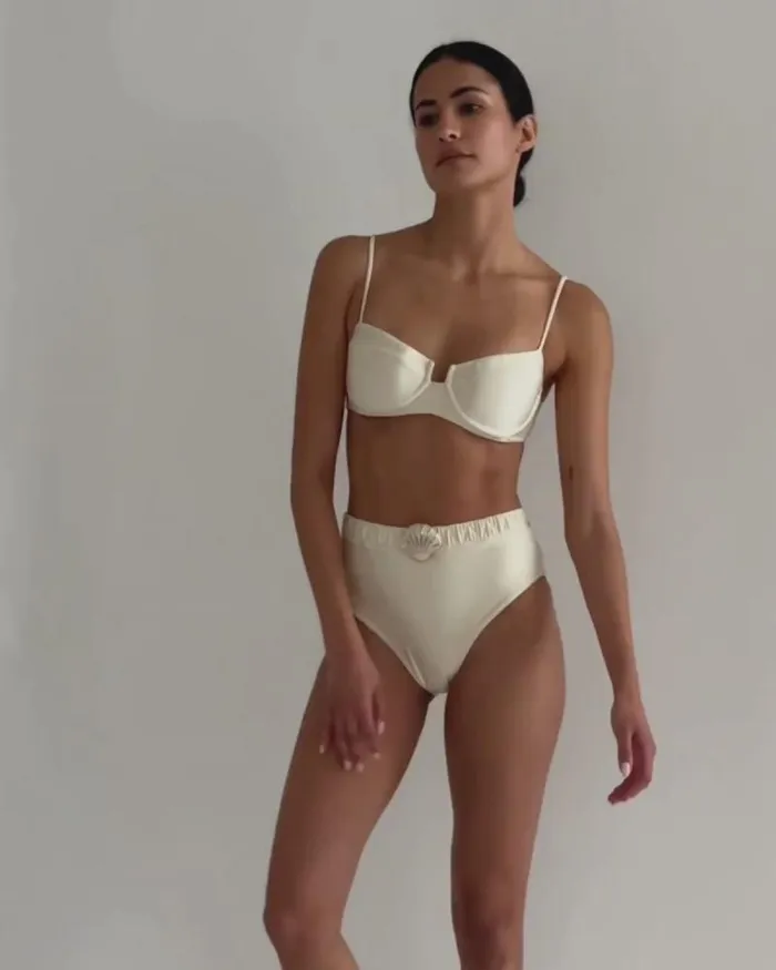 Women Bikinis PatBO SEASHELL HIGH CUT BIKINI BOTTOM FINAL SALE Ivory